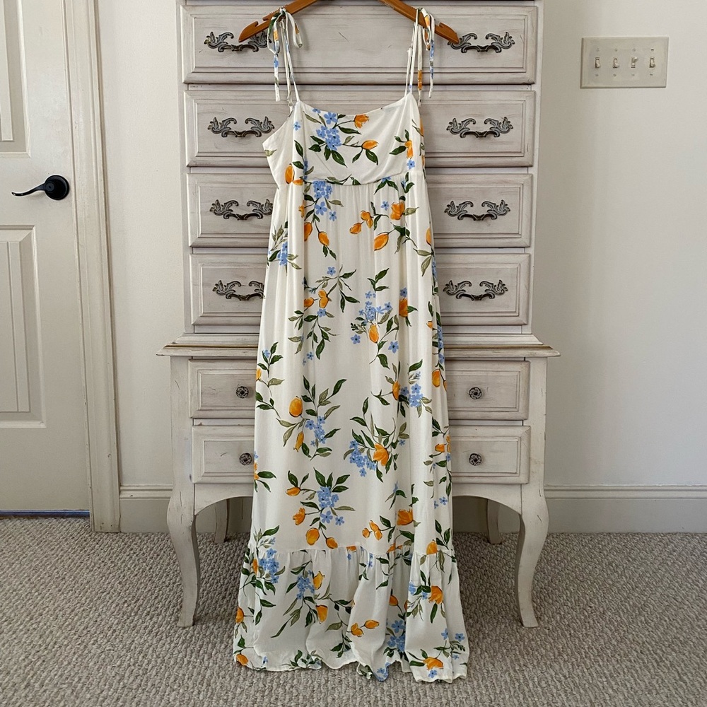 Vici Floral Maxi Dress in Cream with Blue and Orange Accents